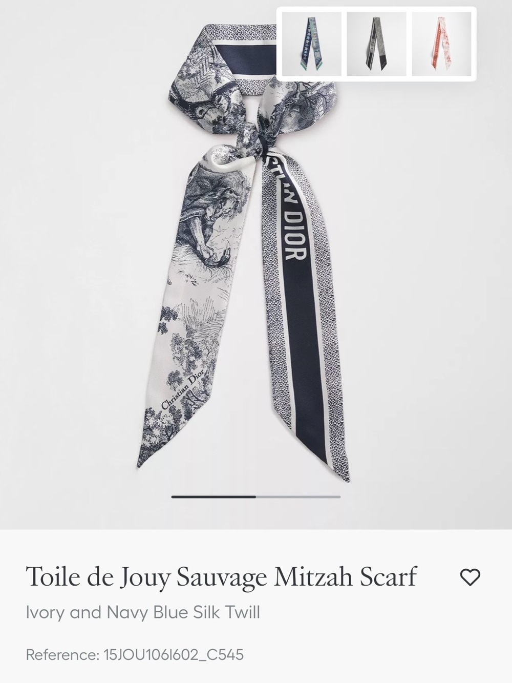 Christian Dior Toile de Jouy Sauvage Mitzah Scarf - New with Tags